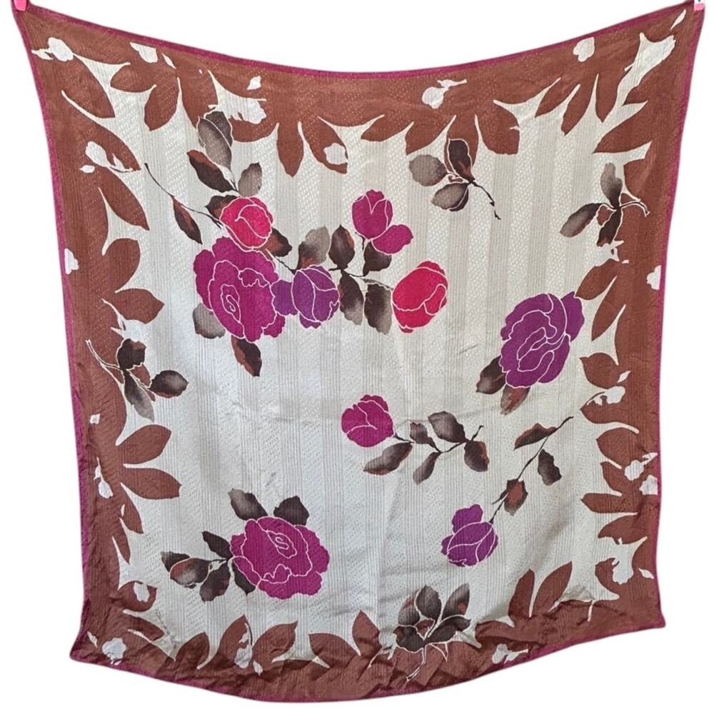 Vintage 80s Oscar de la Renta Silk Scarf Floral Jacquard